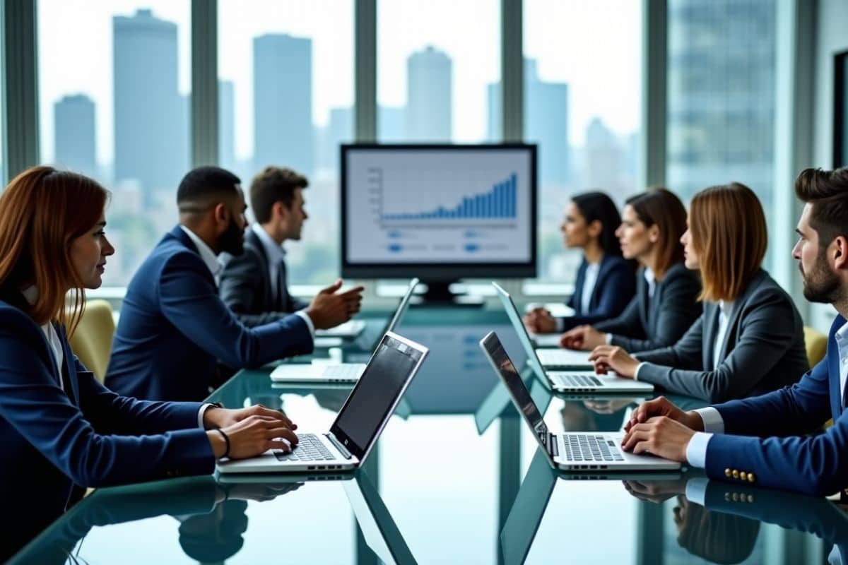 Équipe en réunion d'affaires au bureau